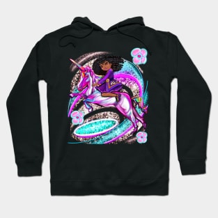 Curly hair Princess on a unicorn pony ii - black girl with curly afro hair on a horse. Black princess Hoodie